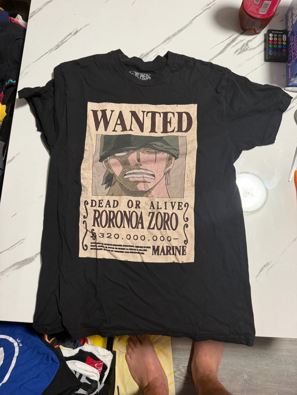 Black Roronoa Zoro Wanted One Piece Graphic Tee - Anime Men Shirt